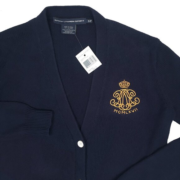 NEW Polo Ralph Lauren Cardigan Sweater! Navy Embroidered Crest & Crown Longer - Picture 2 of 2